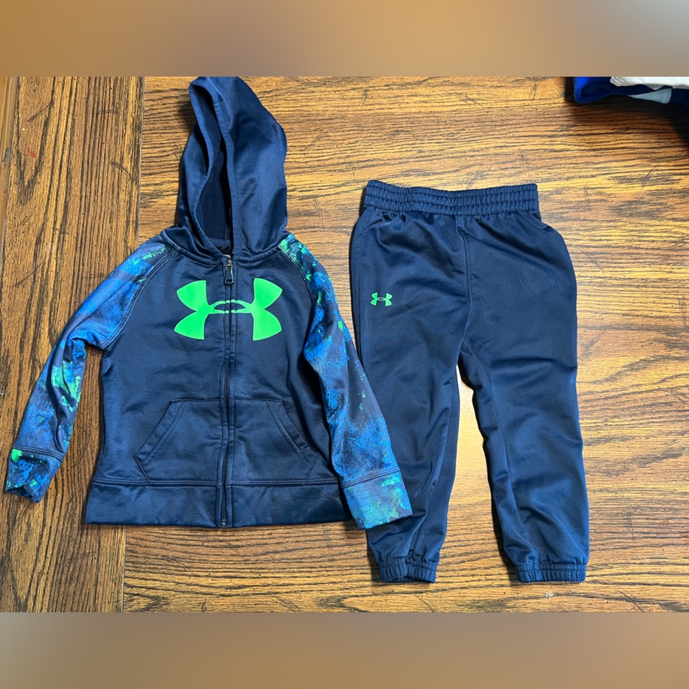 Under Armour boys blue and green tracksuit sweatsuit matching outfit set 2T